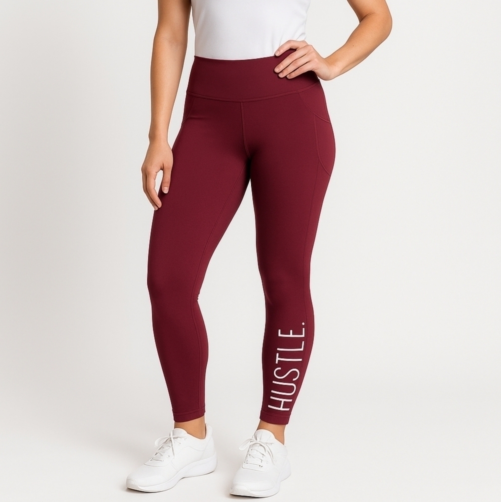 Rae Dunn Burgundy Hustle Leggings